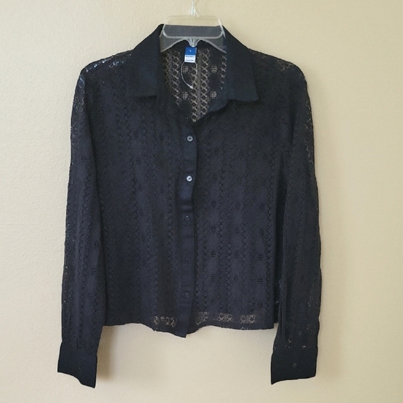 Old Navy Womens Black Crochet Lace Button Down Shirt - Size Large - Picture 1 of 9